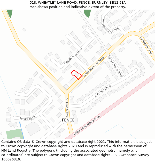 518, WHEATLEY LANE ROAD, FENCE, BURNLEY, BB12 9EA: Location map and indicative extent of plot