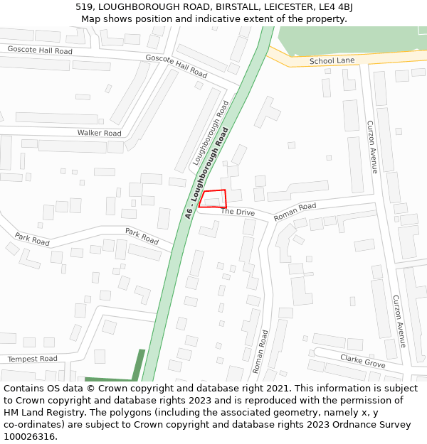 519, LOUGHBOROUGH ROAD, BIRSTALL, LEICESTER, LE4 4BJ: Location map and indicative extent of plot