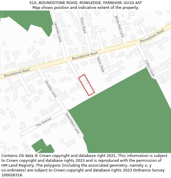 51A, BOUNDSTONE ROAD, ROWLEDGE, FARNHAM, GU10 4AT: Location map and indicative extent of plot