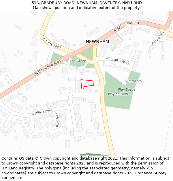 51A, BRADBURY ROAD, NEWNHAM, DAVENTRY, NN11 3HD: Location map and indicative extent of plot