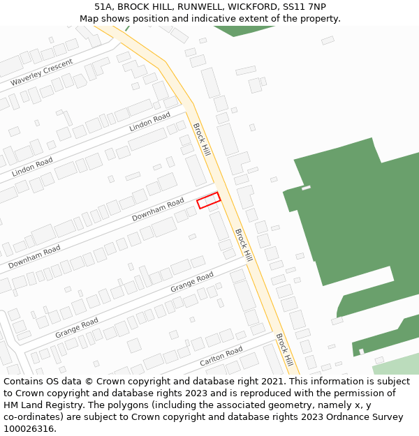 51A, BROCK HILL, RUNWELL, WICKFORD, SS11 7NP: Location map and indicative extent of plot