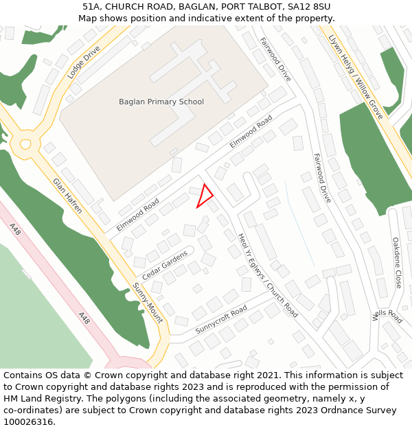 51A, CHURCH ROAD, BAGLAN, PORT TALBOT, SA12 8SU: Location map and indicative extent of plot