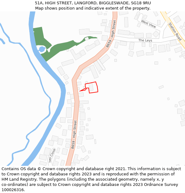 51A, HIGH STREET, LANGFORD, BIGGLESWADE, SG18 9RU: Location map and indicative extent of plot