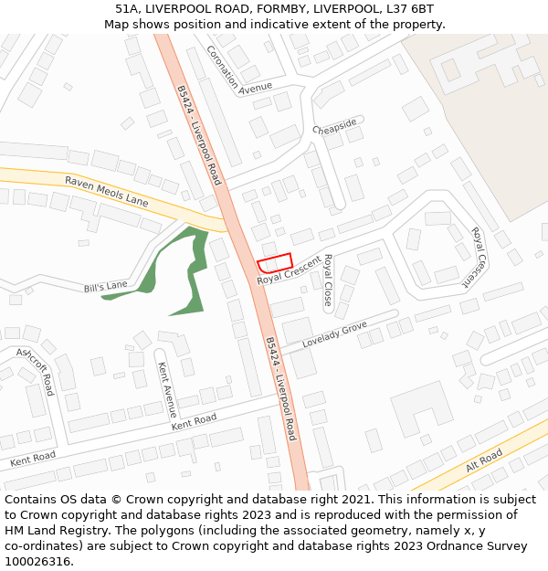 51A, LIVERPOOL ROAD, FORMBY, LIVERPOOL, L37 6BT: Location map and indicative extent of plot