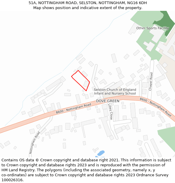 51A, NOTTINGHAM ROAD, SELSTON, NOTTINGHAM, NG16 6DH: Location map and indicative extent of plot