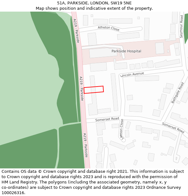51A, PARKSIDE, LONDON, SW19 5NE: Location map and indicative extent of plot