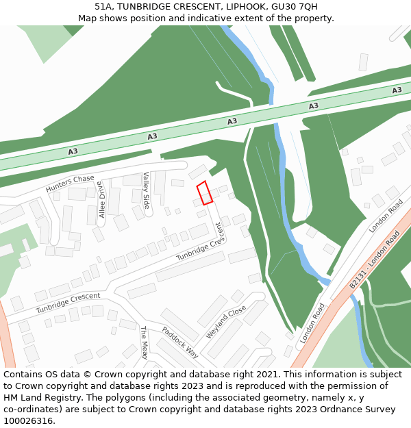 51A, TUNBRIDGE CRESCENT, LIPHOOK, GU30 7QH: Location map and indicative extent of plot