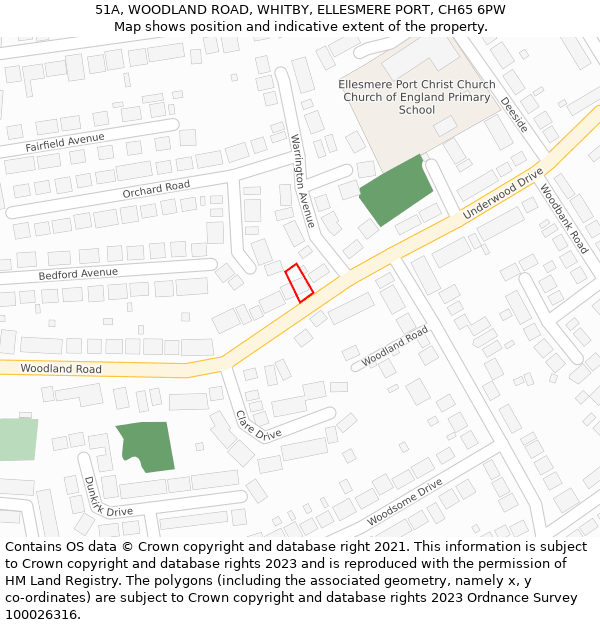 51A, WOODLAND ROAD, WHITBY, ELLESMERE PORT, CH65 6PW: Location map and indicative extent of plot