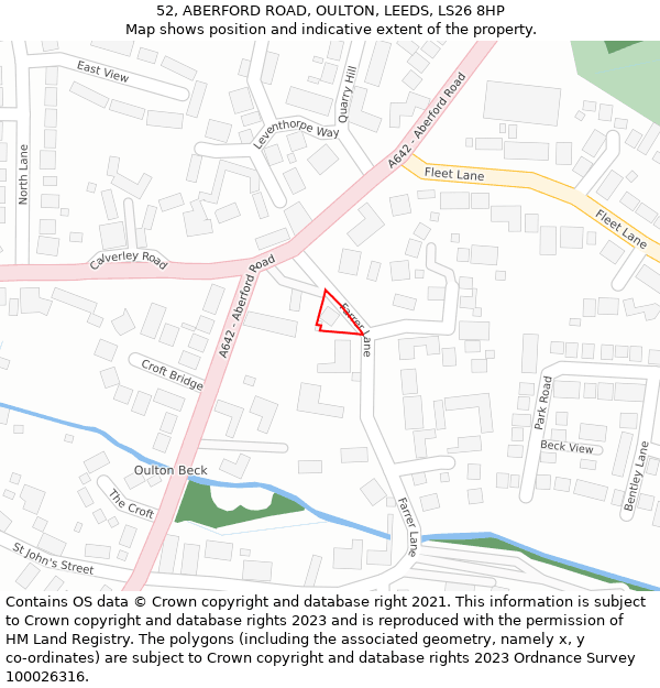 52, ABERFORD ROAD, OULTON, LEEDS, LS26 8HP: Location map and indicative extent of plot