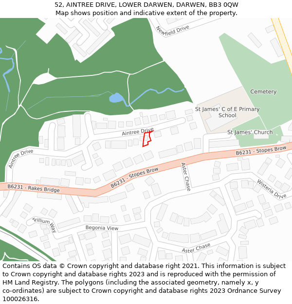 52, AINTREE DRIVE, LOWER DARWEN, DARWEN, BB3 0QW: Location map and indicative extent of plot