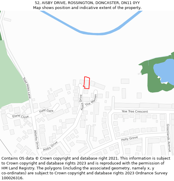 52, AISBY DRIVE, ROSSINGTON, DONCASTER, DN11 0YY: Location map and indicative extent of plot