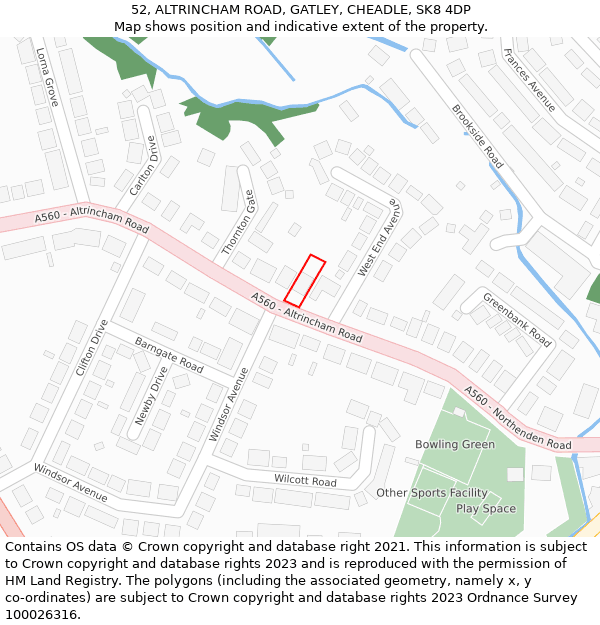 52, ALTRINCHAM ROAD, GATLEY, CHEADLE, SK8 4DP: Location map and indicative extent of plot