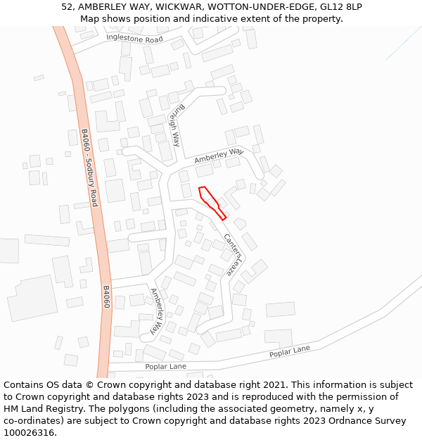 52, AMBERLEY WAY, WICKWAR, WOTTON-UNDER-EDGE, GL12 8LP: Location map and indicative extent of plot