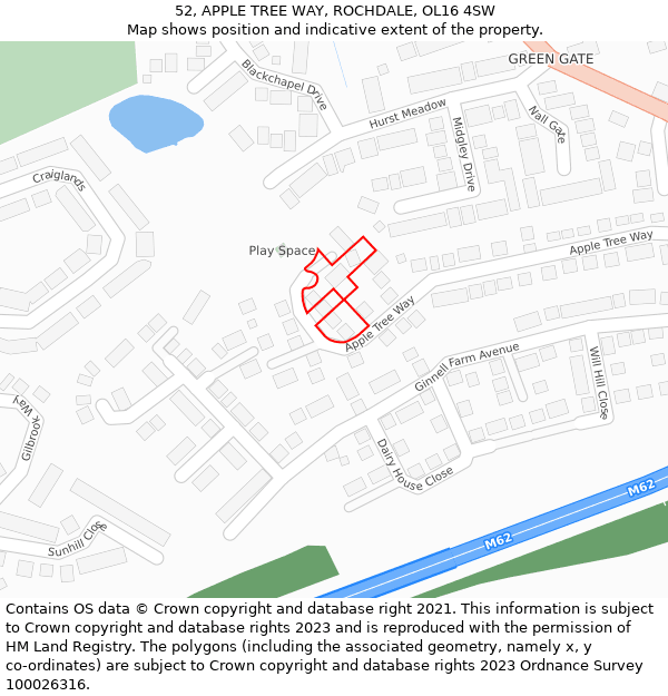 52, APPLE TREE WAY, ROCHDALE, OL16 4SW: Location map and indicative extent of plot