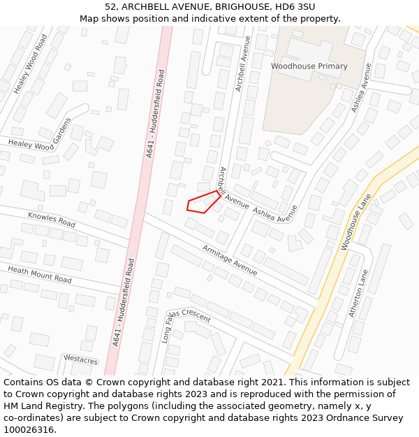 52, ARCHBELL AVENUE, BRIGHOUSE, HD6 3SU: Location map and indicative extent of plot