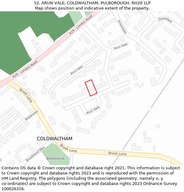 52, ARUN VALE, COLDWALTHAM, PULBOROUGH, RH20 1LP: Location map and indicative extent of plot