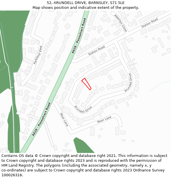 52, ARUNDELL DRIVE, BARNSLEY, S71 5LE: Location map and indicative extent of plot