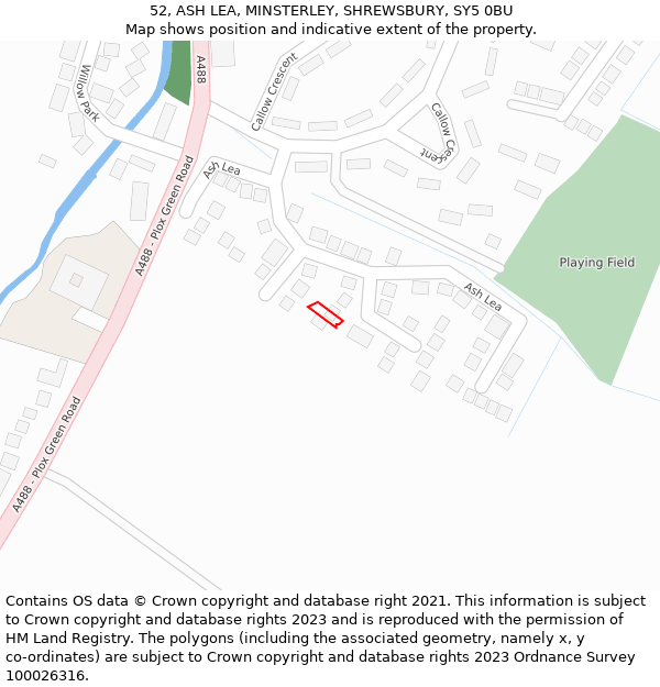 52, ASH LEA, MINSTERLEY, SHREWSBURY, SY5 0BU: Location map and indicative extent of plot