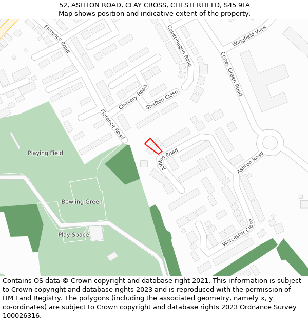 52, ASHTON ROAD, CLAY CROSS, CHESTERFIELD, S45 9FA: Location map and indicative extent of plot