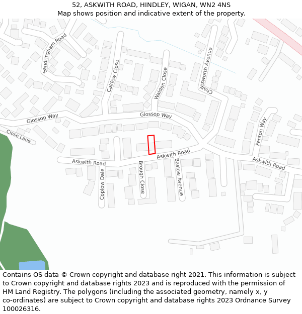 52, ASKWITH ROAD, HINDLEY, WIGAN, WN2 4NS: Location map and indicative extent of plot