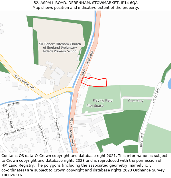 52, ASPALL ROAD, DEBENHAM, STOWMARKET, IP14 6QA: Location map and indicative extent of plot