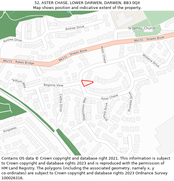 52, ASTER CHASE, LOWER DARWEN, DARWEN, BB3 0QX: Location map and indicative extent of plot