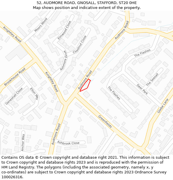 52, AUDMORE ROAD, GNOSALL, STAFFORD, ST20 0HE: Location map and indicative extent of plot