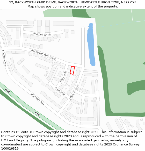 52, BACKWORTH PARK DRIVE, BACKWORTH, NEWCASTLE UPON TYNE, NE27 0XF: Location map and indicative extent of plot