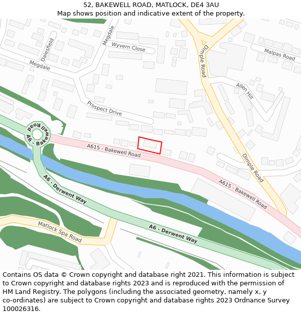 52, BAKEWELL ROAD, MATLOCK, DE4 3AU: Location map and indicative extent of plot