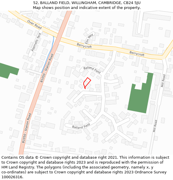 52, BALLAND FIELD, WILLINGHAM, CAMBRIDGE, CB24 5JU: Location map and indicative extent of plot
