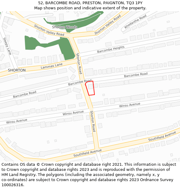 52, BARCOMBE ROAD, PRESTON, PAIGNTON, TQ3 1PY: Location map and indicative extent of plot