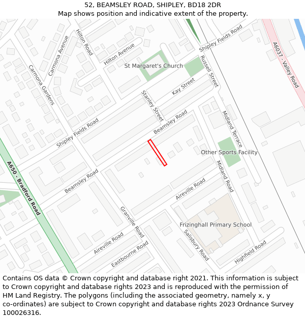 52, BEAMSLEY ROAD, SHIPLEY, BD18 2DR: Location map and indicative extent of plot