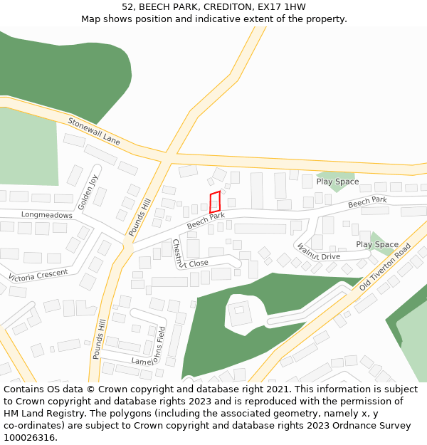 52, BEECH PARK, CREDITON, EX17 1HW: Location map and indicative extent of plot