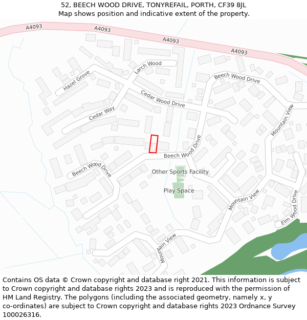 52, BEECH WOOD DRIVE, TONYREFAIL, PORTH, CF39 8JL: Location map and indicative extent of plot