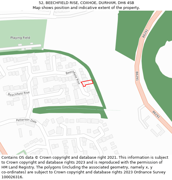 52, BEECHFIELD RISE, COXHOE, DURHAM, DH6 4SB: Location map and indicative extent of plot