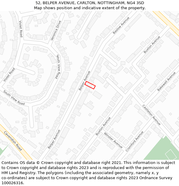 52, BELPER AVENUE, CARLTON, NOTTINGHAM, NG4 3SD: Location map and indicative extent of plot