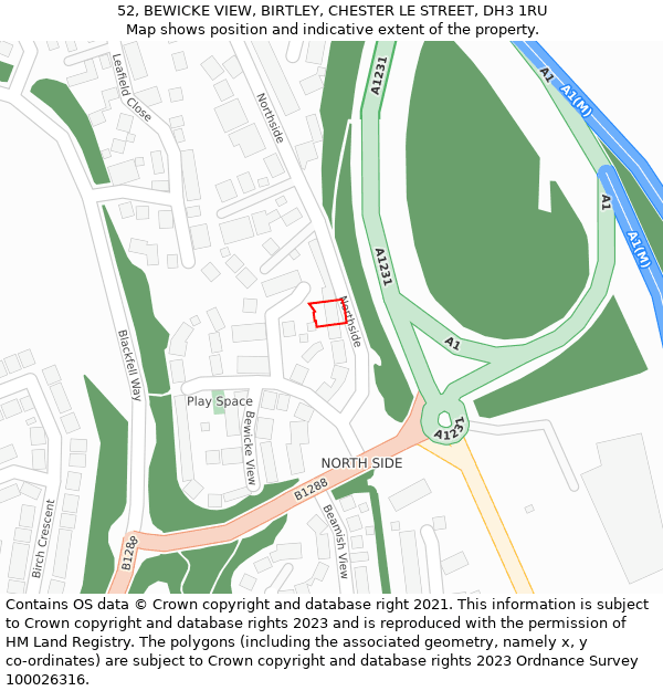 52, BEWICKE VIEW, BIRTLEY, CHESTER LE STREET, DH3 1RU: Location map and indicative extent of plot