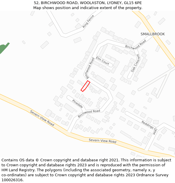 52, BIRCHWOOD ROAD, WOOLASTON, LYDNEY, GL15 6PE: Location map and indicative extent of plot