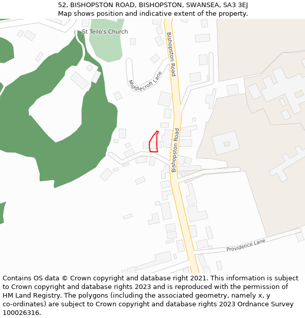 52, BISHOPSTON ROAD, BISHOPSTON, SWANSEA, SA3 3EJ: Location map and indicative extent of plot