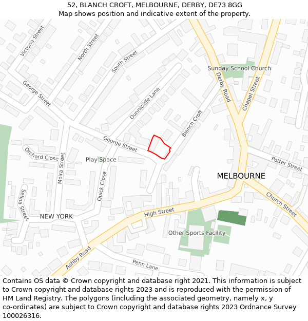 52, BLANCH CROFT, MELBOURNE, DERBY, DE73 8GG: Location map and indicative extent of plot