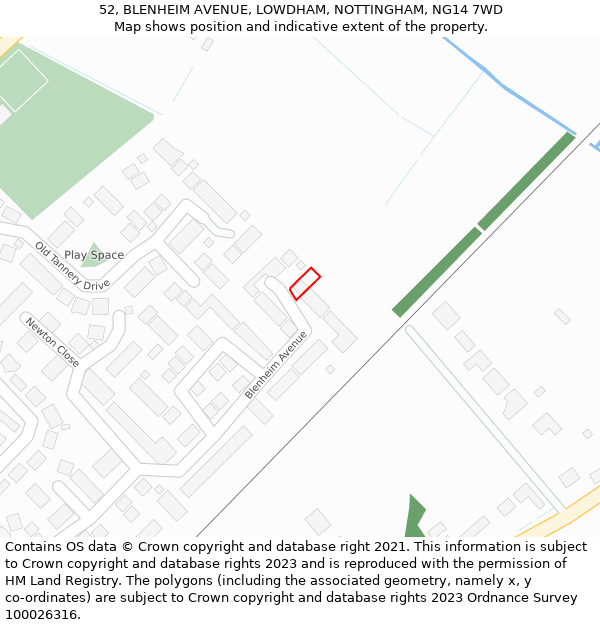 52, BLENHEIM AVENUE, LOWDHAM, NOTTINGHAM, NG14 7WD: Location map and indicative extent of plot