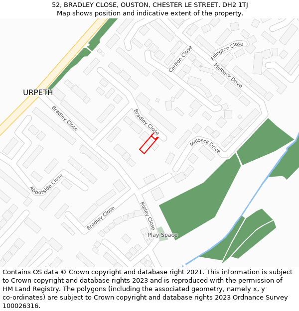 52, BRADLEY CLOSE, OUSTON, CHESTER LE STREET, DH2 1TJ: Location map and indicative extent of plot