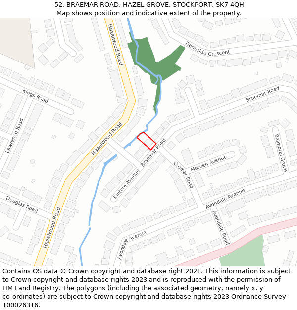52, BRAEMAR ROAD, HAZEL GROVE, STOCKPORT, SK7 4QH: Location map and indicative extent of plot