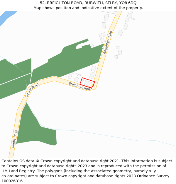 52, BREIGHTON ROAD, BUBWITH, SELBY, YO8 6DQ: Location map and indicative extent of plot