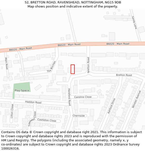 52, BRETTON ROAD, RAVENSHEAD, NOTTINGHAM, NG15 9DB: Location map and indicative extent of plot