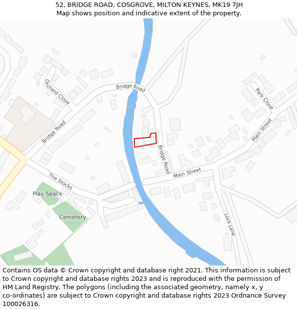 52, BRIDGE ROAD, COSGROVE, MILTON KEYNES, MK19 7JH: Location map and indicative extent of plot