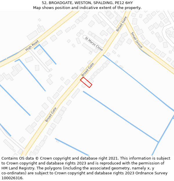 52, BROADGATE, WESTON, SPALDING, PE12 6HY: Location map and indicative extent of plot