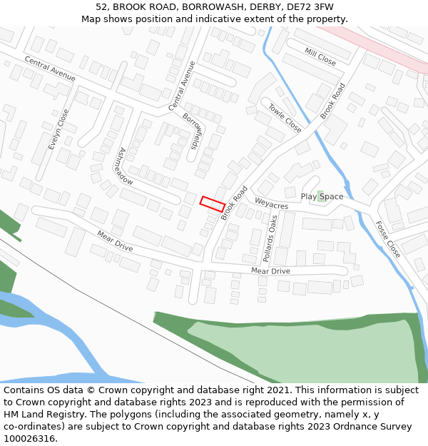 52, BROOK ROAD, BORROWASH, DERBY, DE72 3FW: Location map and indicative extent of plot