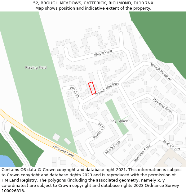 52, BROUGH MEADOWS, CATTERICK, RICHMOND, DL10 7NX: Location map and indicative extent of plot