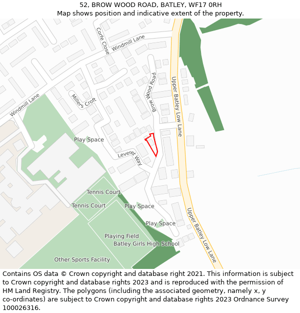 52, BROW WOOD ROAD, BATLEY, WF17 0RH: Location map and indicative extent of plot